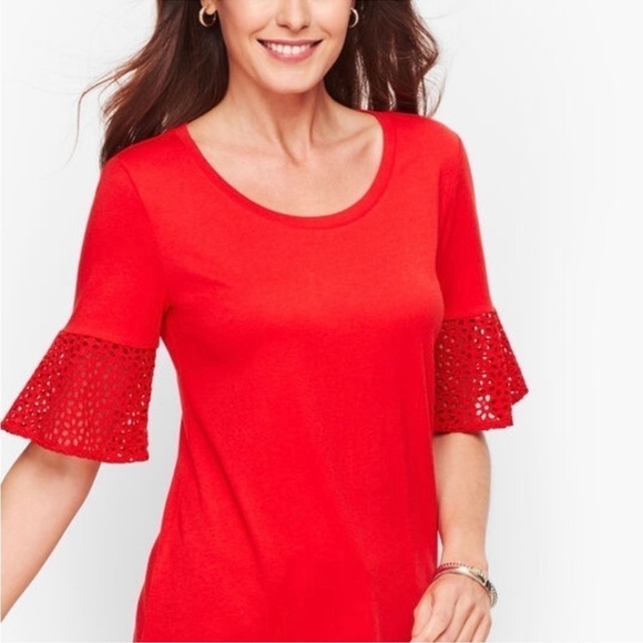 NWT Talbots red Cotton and modal Red with Eyelet Sleeves 1X super soft - Picture 2 of 2